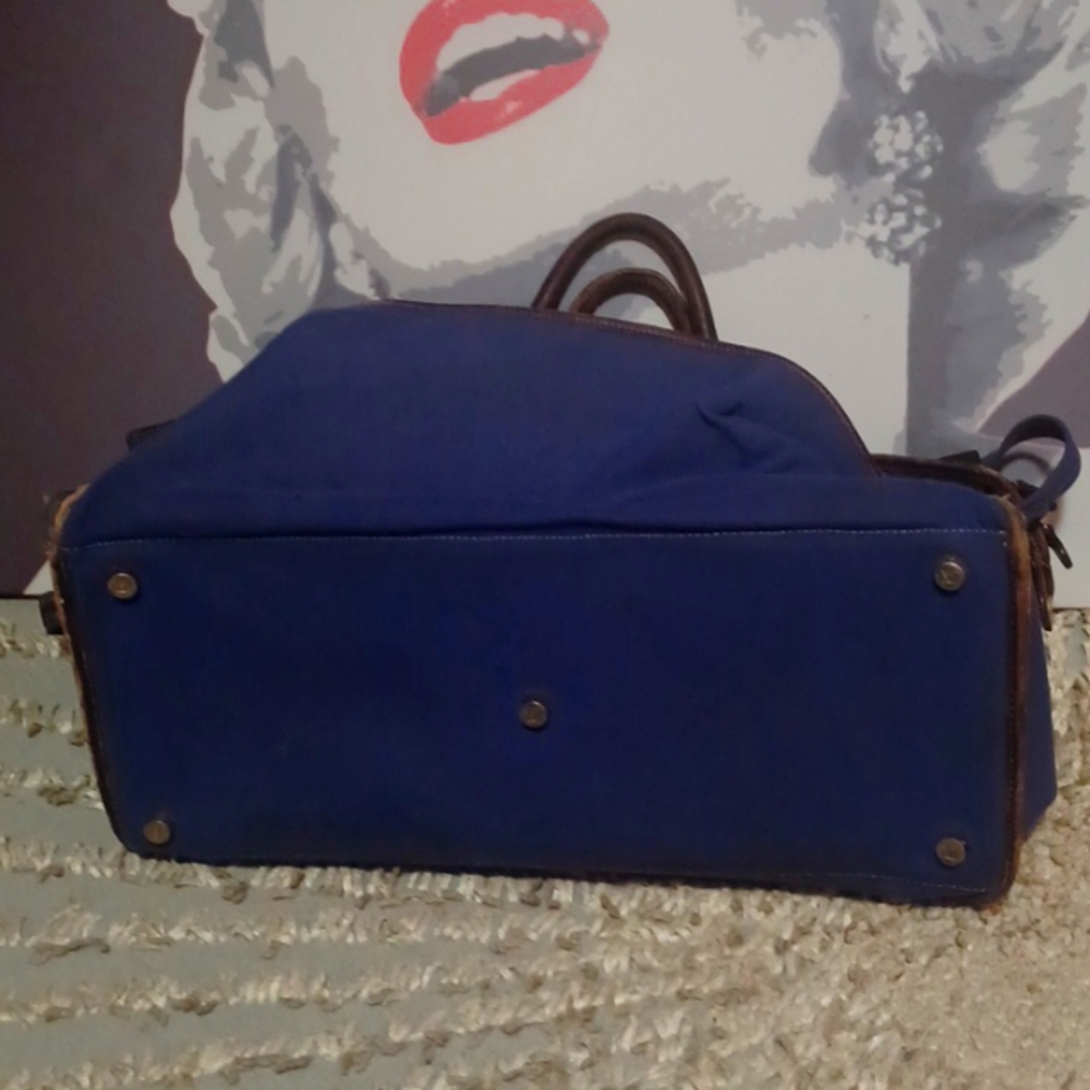T Anthony Vintage Blueish Purple Canvas And Leather Travel Bag - Picture 7 of 12